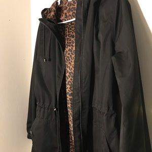 Black Cheetah Print Rain Jacket